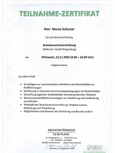 Zertifikat Brandursachenermittlung