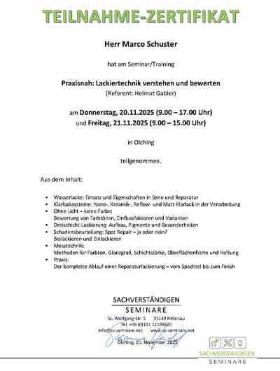 Zertifikat Lackiertechnik