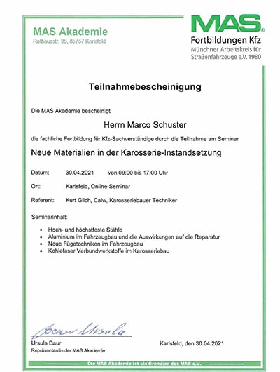 Teilnahmebescheinigung Neue Materialien
