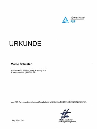 Urkunde Elektromobilität